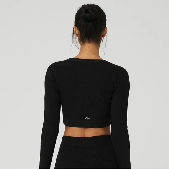 2 ALO Yoga Ribbed Defined Long Sleeve Bra Crop Tops - Picture 4 of 5